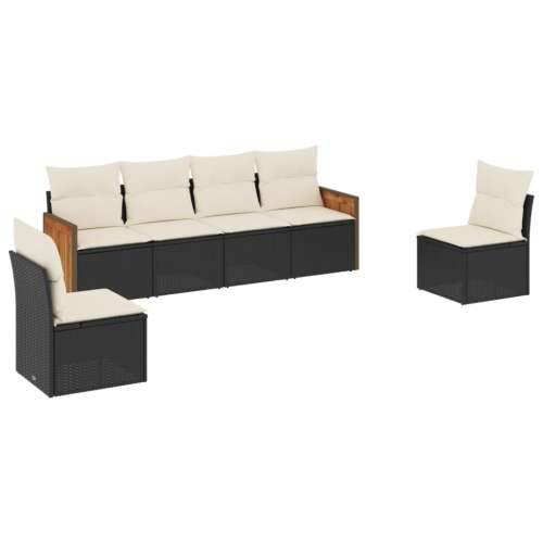 Vrtna garnitura - 6-dijelni set vrtnih sofa s jastucima crni od poliratana Cijena