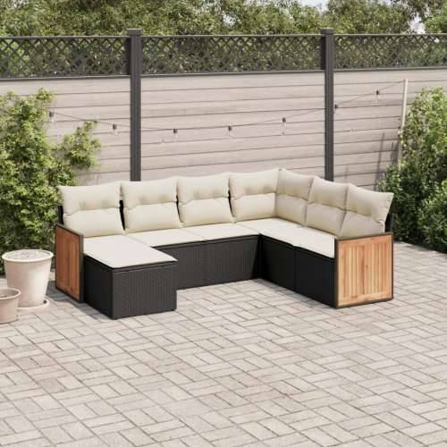 Vrtna garnitura - 7-dijelni set vrtnih sofa od poliratana s jastucima crni - Crna i krem Bez stola 1 Cijena