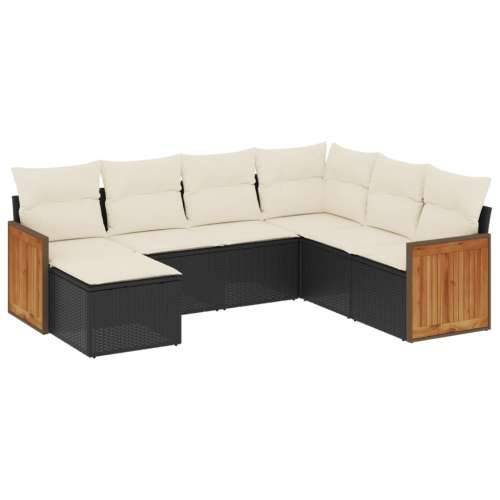 Vrtna garnitura - 7-dijelni set vrtnih sofa od poliratana s jastucima crni - Crna i krem Bez stola 1 Cijena