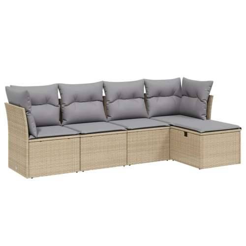 Vrtna garnitura - 5-dijelni set vrtnih sofa s jastucima bež od poliratana Cijena