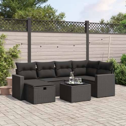 Vrtna garnitura - 7-dijelni set vrtnih sofa od poliratana s jastucima crni - Crna bez spremišta 6 Cijena