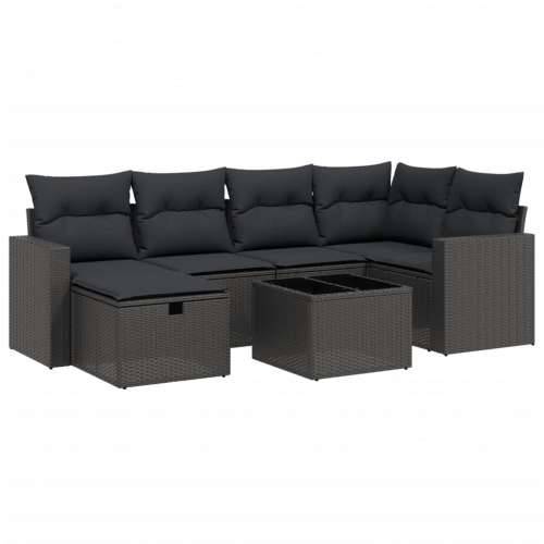Vrtna garnitura - 7-dijelni set vrtnih sofa od poliratana s jastucima crni - Crna bez spremišta 6 Cijena
