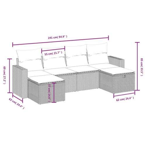 Vrtna garnitura - 6-dijelni set vrtnih sofa s jastucima crni od poliratana Cijena
