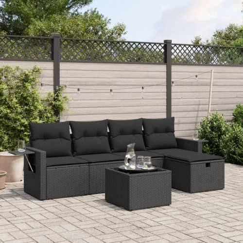 Vrtna garnitura - 6-dijelni set vrtnih sofa s jastucima crni od poliratana Cijena