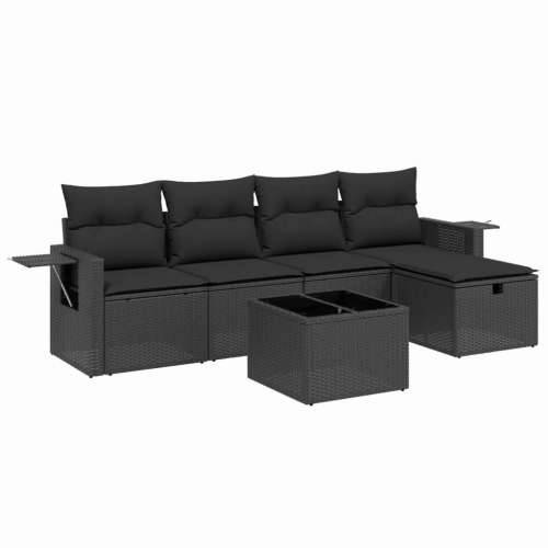 Vrtna garnitura - 6-dijelni set vrtnih sofa s jastucima crni od poliratana Cijena