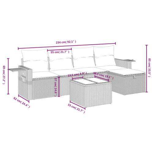 Vrtna garnitura - 6-dijelni set vrtnih sofa s jastucima crni od poliratana Cijena