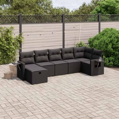 Vrtna garnitura - 7-dijelni set vrtnih sofa od poliratana s jastucima crni Cijena