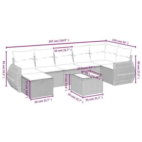 Vrtna garnitura - 8-dijelni set vrtnih sofa od poliratana s jastucima crni Cijena