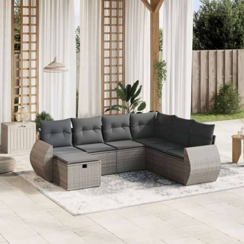 Vrtna garnitura - 7-dijelni set vrtnih sofa sivi od poliratana - Siva Bez stola 1 Cijena