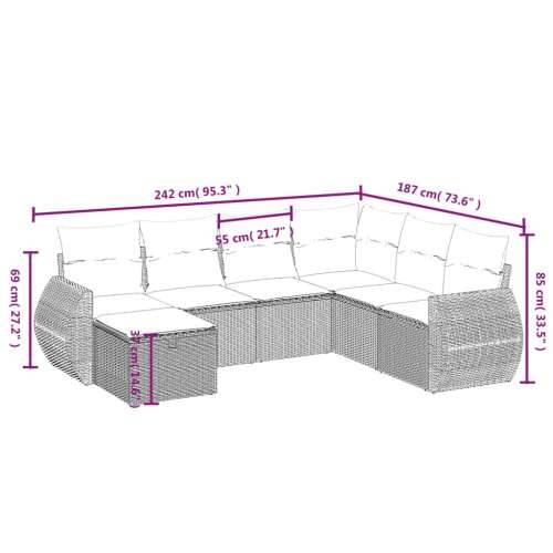 Vrtna garnitura - 7-dijelni set vrtnih sofa sivi od poliratana - Siva Bez stola 1 Cijena