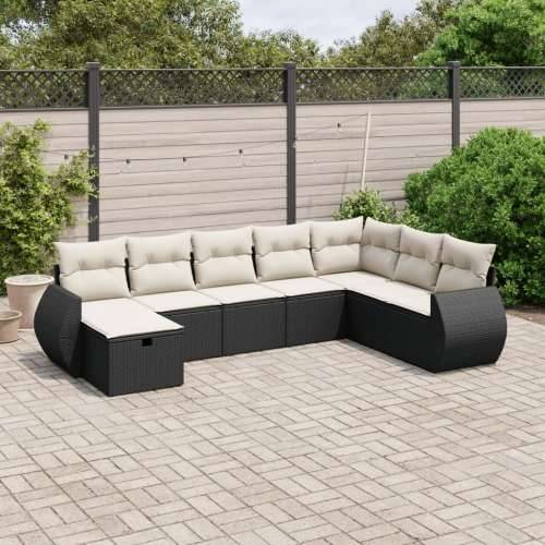Vrtna garnitura - 8-dijelni set vrtnih sofa od poliratana s jastucima crni - Crna i krem bez spremišta 8 Cijena