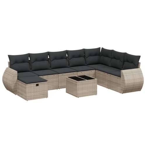 Vrtna garnitura - 9-dijelni set vrtnih sofa od poliratana s jastucima sivi - Siva bez spremišta 8 Cijena