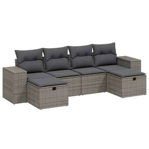 Vrtna garnitura - 6-dijelni set vrtnih sofa od poliratana s jastucima sivi Cijena
