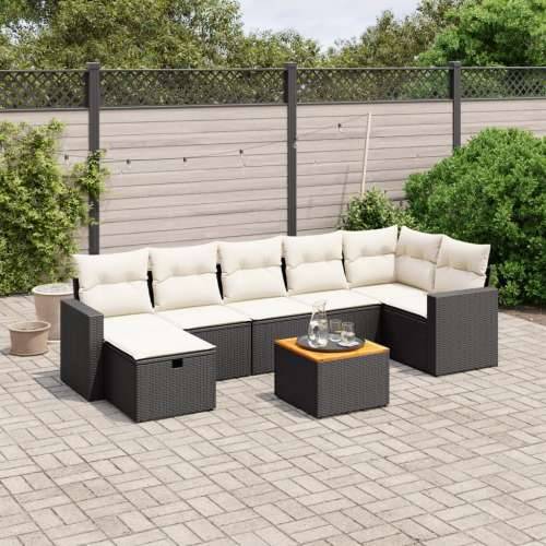 Vrtna garnitura - 8-dijelni set vrtnih sofa od poliratana s jastucima crni - Crna i krem 3x srednja + 3x kutna + tabure + stol 1 Cijena