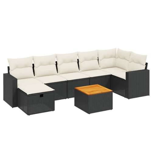 Vrtna garnitura - 8-dijelni set vrtnih sofa od poliratana s jastucima crni - Crna i krem 3x srednja + 3x kutna + tabure + stol 1 Cijena