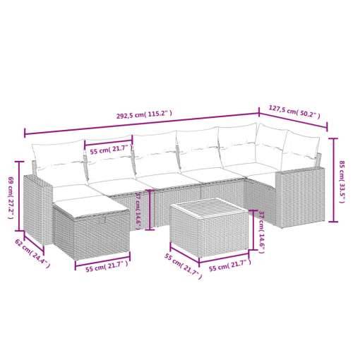 Vrtna garnitura - 8-dijelni set vrtnih sofa od poliratana s jastucima crni - Crna i krem 3x srednja + 3x kutna + tabure + stol 1 Cijena