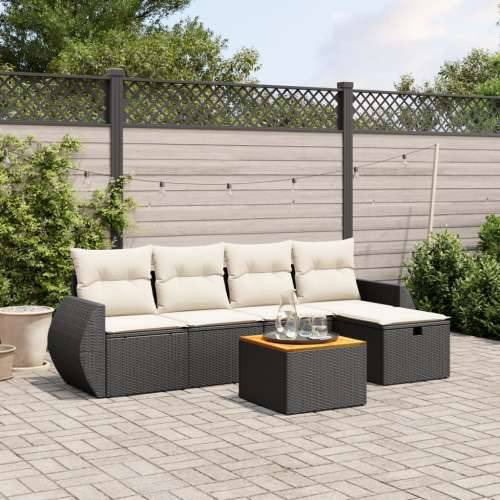 Vrtna garnitura - 5-dijelni set vrtnih sofa s jastucima crni od poliratana Crna i krem bez spremišta 1 Cijena