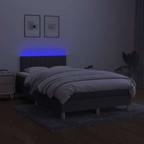Krevet box spring s madracem LED tamnosivi 120 x 190 cm tkanina - Tamno siva 120 x 190 cm Okomite pruge Cijena