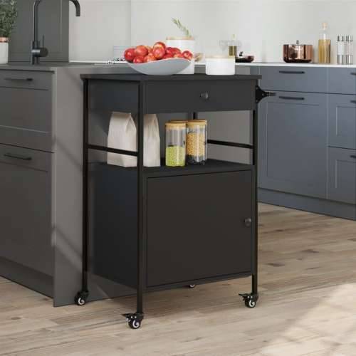 Kuhinjska kolica crna 56 x 43 x 89,5 cm od konstruiranog drva Crna Cijena