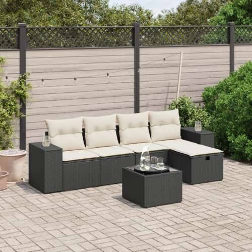 Vrtna garnitura - 5-dijelni set vrtnih sofa s jastucima crni od poliratana Crna i krem bez spremišta 6 Cijena