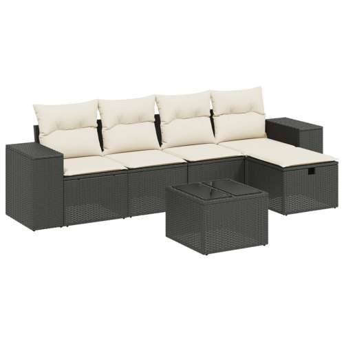 Vrtna garnitura - 5-dijelni set vrtnih sofa s jastucima crni od poliratana Crna i krem bez spremišta 6 Cijena