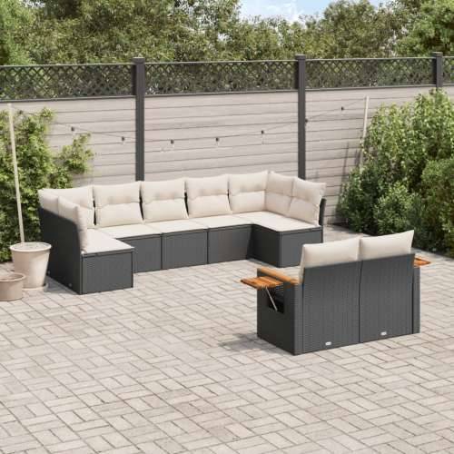 Vrtna garnitura - 9-dijelni set vrtnih sofa s jastucima crni od poliratana Cijena