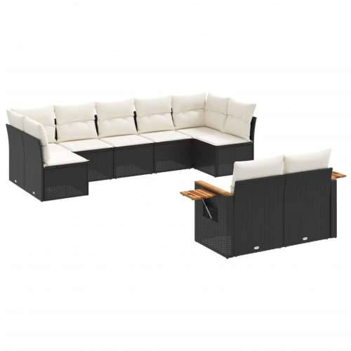 Vrtna garnitura - 9-dijelni set vrtnih sofa s jastucima crni od poliratana Cijena