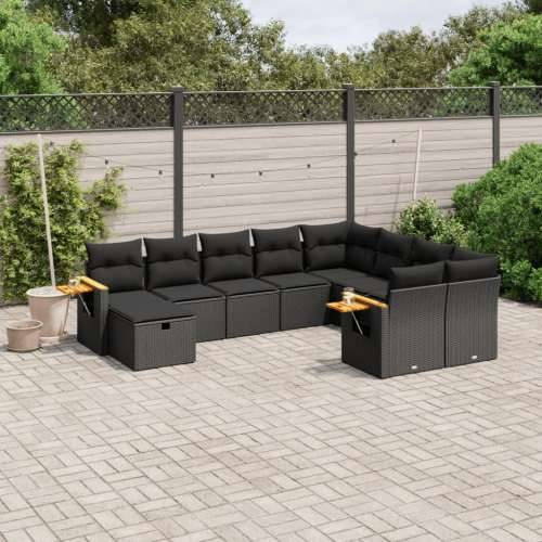 Vrtna garnitura - 10-dijelni set vrtnih sofa s jastucima crni od poliratana - Crna 1 Cijena
