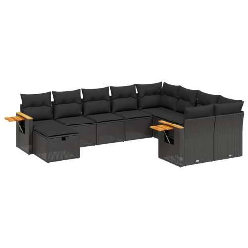 Vrtna garnitura - 10-dijelni set vrtnih sofa s jastucima crni od poliratana - Crna 1 Cijena