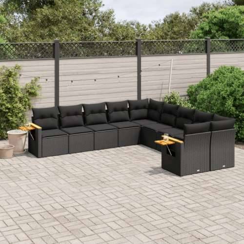 Vrtna garnitura - 10-dijelni set vrtnih sofa s jastucima crni od poliratana - Crna Bez stola 1 Cijena