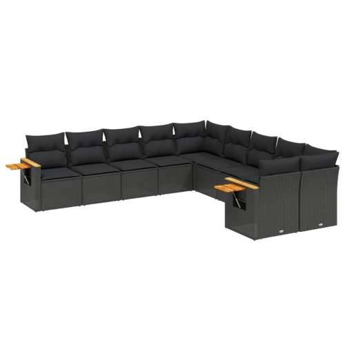 Vrtna garnitura - 10-dijelni set vrtnih sofa s jastucima crni od poliratana - Crna Bez stola 1 Cijena