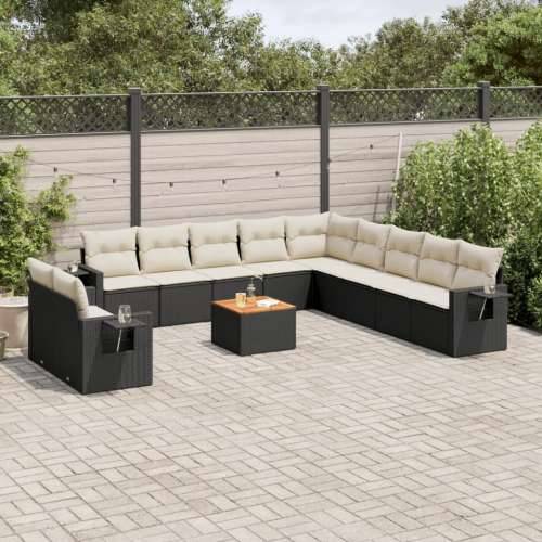 Vrtna garnitura - 12-dijelni set vrtnih sofa od poliratana s jastucima crni - Crna i krem 1 Cijena