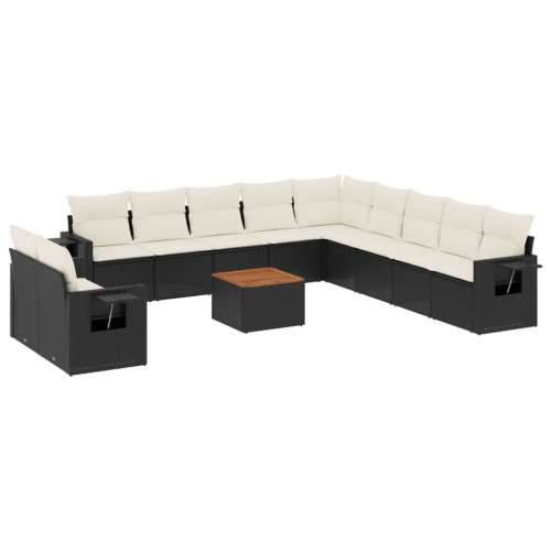 Vrtna garnitura - 12-dijelni set vrtnih sofa od poliratana s jastucima crni - Crna i krem 1 Cijena