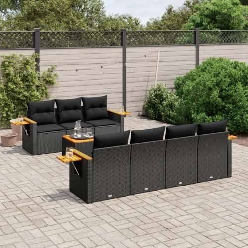 Vrtna garnitura - 8-dijelni set vrtnih sofa od poliratana s jastucima crni - Crna 1 Cijena