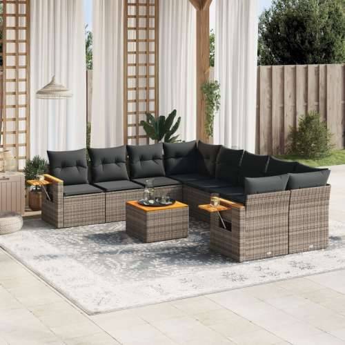 Vrtna garnitura - 9-dijelni set vrtnih sofa od poliratana s jastucima sivi - Siva 1 Cijena