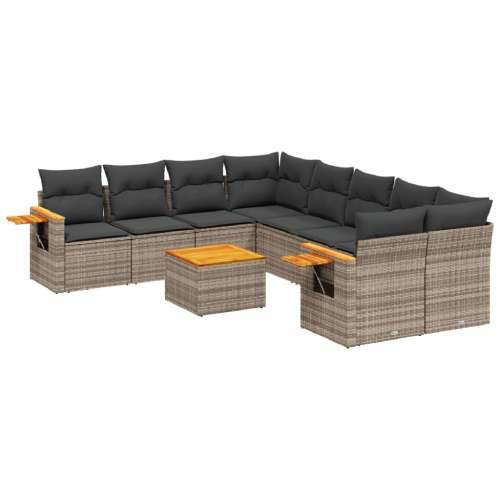 Vrtna garnitura - 9-dijelni set vrtnih sofa od poliratana s jastucima sivi - Siva 1 Cijena