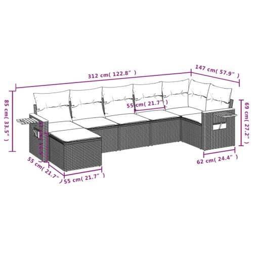 Vrtna garnitura - 7-dijelni set vrtnih sofa sivi od poliratana Cijena