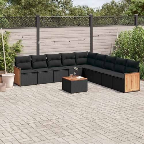 Vrtna garnitura - 10-dijelni set vrtnih sofa s jastucima crni od poliratana - Crna Sa stolom 1 Cijena