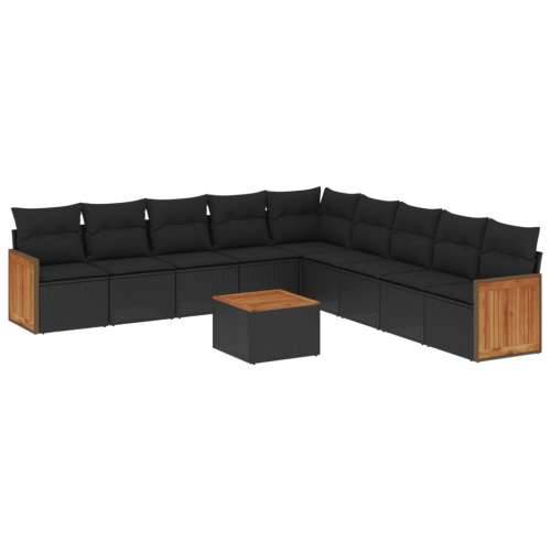 Vrtna garnitura - 10-dijelni set vrtnih sofa s jastucima crni od poliratana - Crna Sa stolom 1 Cijena