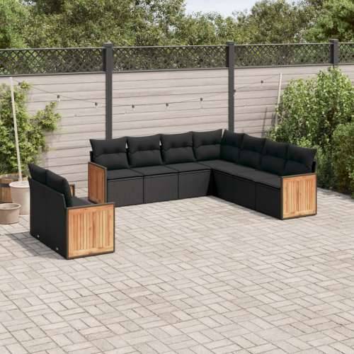 Vrtna garnitura - 9-dijelni set vrtnih sofa s jastucima crni od poliratana - Crna Bez stola 1 Cijena