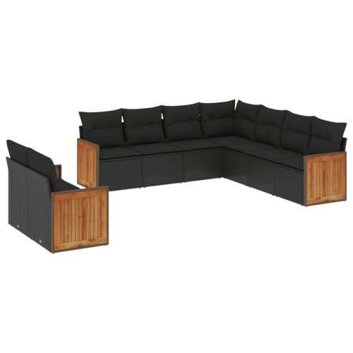 Vrtna garnitura - 9-dijelni set vrtnih sofa s jastucima crni od poliratana - Crna Bez stola 1 Cijena