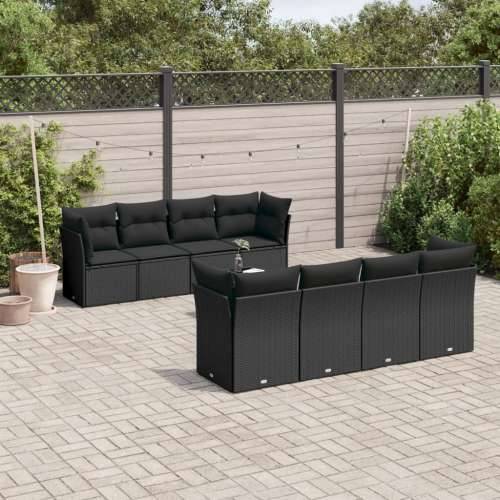 Vrtna garnitura - 9-dijelni set vrtnih sofa s jastucima crni od poliratana - Crna 4x kutna + 4x srednja + stol 1 Cijena
