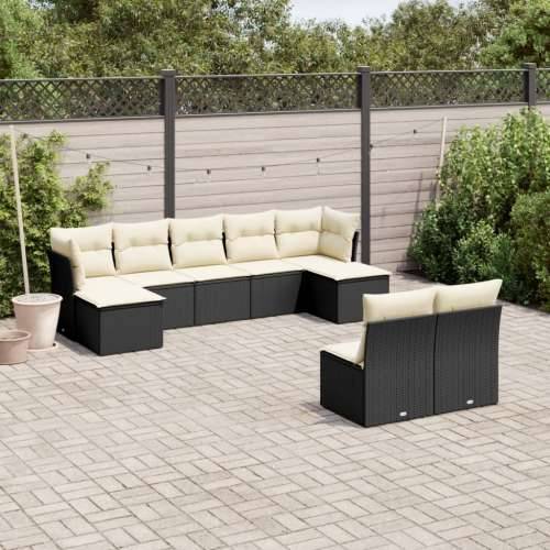 Vrtna garnitura - 9-dijelni set vrtnih sofa s jastucima crni od poliratana Cijena
