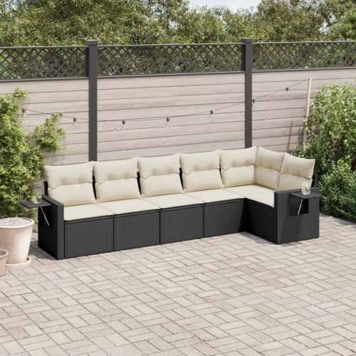 Vrtna garnitura - 6-dijelni set vrtnih sofa s jastucima crni od poliratana - Crna i krem Bez stola 1 Cijena