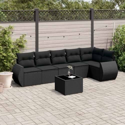 Vrtna garnitura - 7-dijelni set vrtnih sofa od poliratana s jastucima crni - Crna Sa stolom 1 Cijena