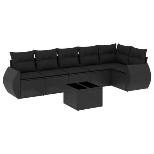 Vrtna garnitura - 7-dijelni set vrtnih sofa od poliratana s jastucima crni - Crna Sa stolom 1 Cijena