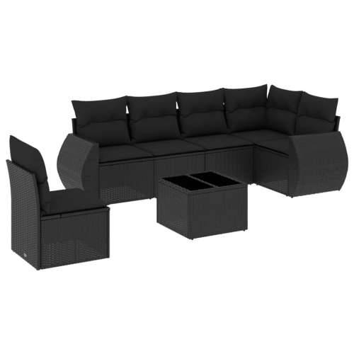 Vrtna garnitura - 7-dijelni set vrtnih sofa od poliratana s jastucima crni - Crna Sa stolom 1 Cijena