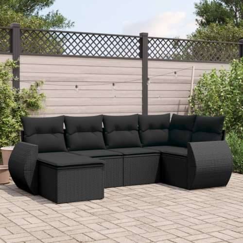 Vrtna garnitura - 6-dijelni set vrtnih sofa s jastucima crni od poliratana - Crna Bez stola 1 Cijena
