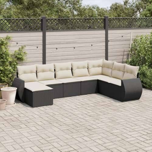 Vrtna garnitura - 8-dijelni set vrtnih sofa od poliratana s jastucima crni - Crna i krem Bez stola 1 Cijena
