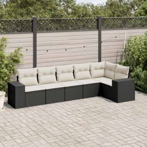 Vrtna garnitura - 6-dijelni set vrtnih sofa s jastucima crni od poliratana - Crna i krem Bez stola 1 Cijena